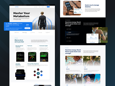 Gluso - Glucose Tracker Landing Page app cgm clean control design device diabetees fit glucose glucose tracker health healthy minimal monitor running tracker ui ux website