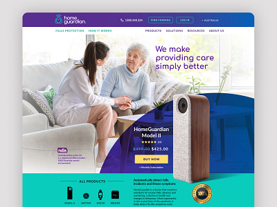 HomeGuardian aged care ai design device disability technology uxui web design website