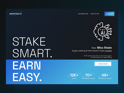 MISSSTAKE.AI - AI crypto staking landing page hero app crypto hero illustration landing page staking ui ui design ui ux web design