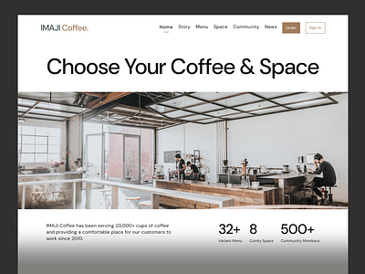 Imaji Coffee Website - Coffee Shop, Space and E-Commerce app co working coffee coffee shop community design imaji landing page restaurant space ui ui kit ui kits ux website