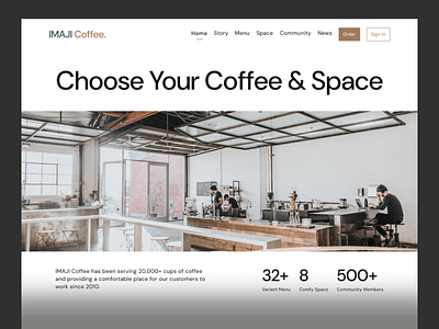 Imaji Coffee Website - Coffee Shop, Space and E-Commerce app co working coffee coffee shop community design imaji landing page restaurant space ui ui kit ui kits ux website