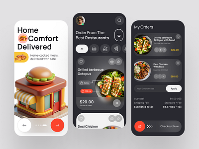 Food Delivery App dark design trends 2024 design2024 food delivery glassmorphism great design modern ui