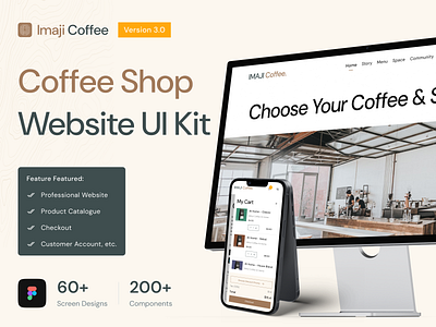 Imaji Coffee Website - Coffee Shop and E-Commerce UI Kit app bakery cart checkout coffee coffee shop design landing page news premium product catalogue professional website restaurant retail ui ui kit ui kits ux website