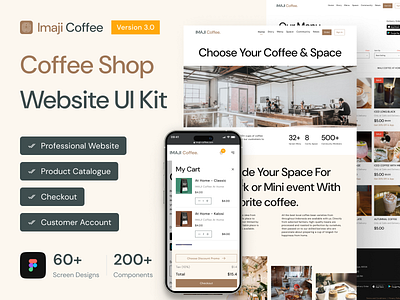 Imaji Coffee Website - Coffee Shop and E-Commerce UI Kit app bakery cart checkout coffee coffee shop design landing page news premium product catalogue professional website restaurant retail ui ui kit ui kits ux website