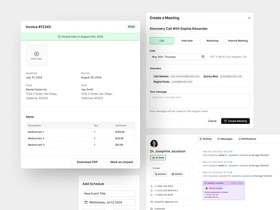 Practice Scheduling App Components app app design calendar clean dektop design stystem interaction invoice medical modern practice product design saas scheduling software ui ux web web app website