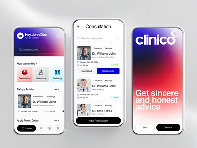 Clinico - Healthcare Mobile App app design appdesign application design appointment clinic app design doctor app doctor patient experience healthcare medical app minimal mobile app mobile design product design redesign ui uiux user experience ux design web app