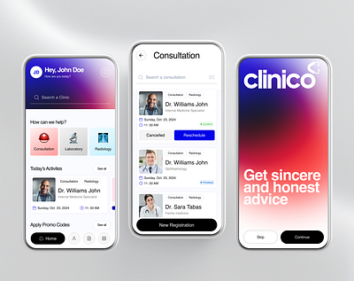 Clinico - Healthcare Mobile App app design appdesign application design appointment clinic app design doctor app doctor patient experience healthcare medical app minimal mobile app mobile design product design redesign ui uiux user experience ux design web app