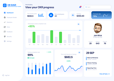 Dashboard for HR with OKR Progress dashboard design ui