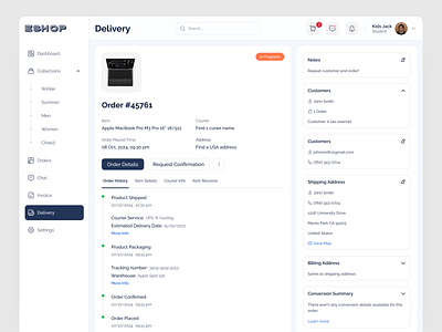 E-Commerce Dashboard Delivery Page admin pannel buyer information dashboard design delivery delivery status ecommerce ecommerce app ecommerce design ecommerce store ecommerce website fashion laft bar offer card online store order feedback order tracking product card saas top bar trending