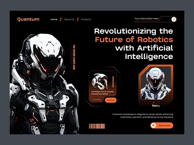 Quantum Robotics Website Landing Page Design ai ai power ai startup app design artificial intelligence design figma figma design hero section landing page rifat ony robot robotics smart ai technology ui ux website website design