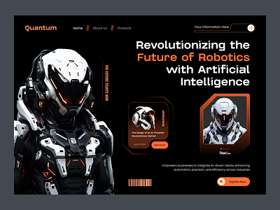 Quantum Robotics Website Landing Page Design ai ai power ai startup app design artificial intelligence design figma figma design hero section landing page rifat ony robot robotics smart ai technology ui ux website website design