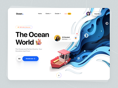 Hero Section Design Concept | Layered Art agriculture charity dotate dotation eco friendly environment gogreen landing page design nature ocean papercut save oceans save planet saving planet sdg sea trash tree ui ux user interface