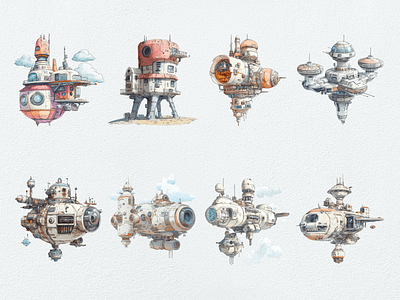 Spacecraft Collection clipart clipart bundle clipart set cute design digital art illustration sci fi space spacecraft watercolor