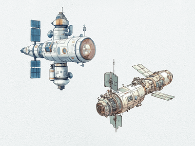 Satellite Illustration Collection clipart clipart bundle clipart set cute design digital art illustration satellite sci fi space spacecraft watercolor