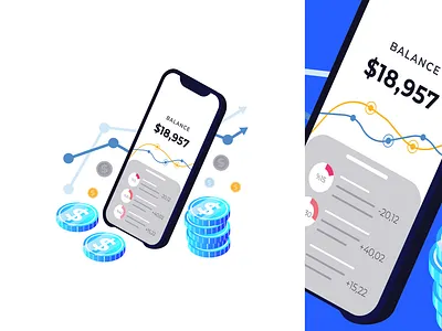 Banking App Illustration 💷 artwork balance illustration character art creative agency design studio finance illustration fintech illustration graphic illustration illustration art marketing design mobile app mobile app illustration mobile illustration money web design website illustration