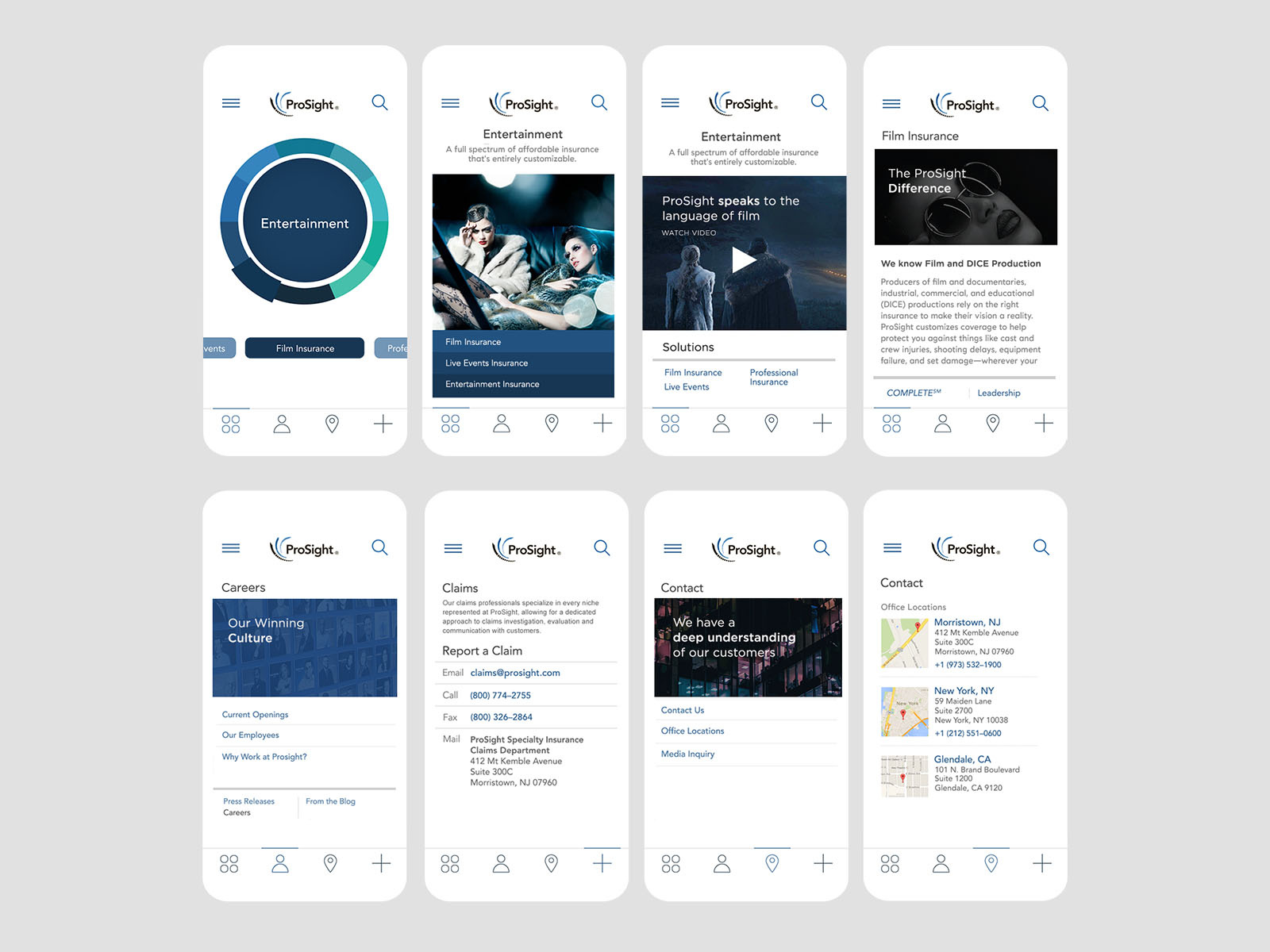 Prosight Speciality Insurance creative direction illustration insurance mobile app product design uiux user experience visual design