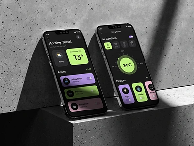 Smart home app app design branding bright dark theme graphic design ios design mobile app modern remote control smart home app temperature app ui ux weather app