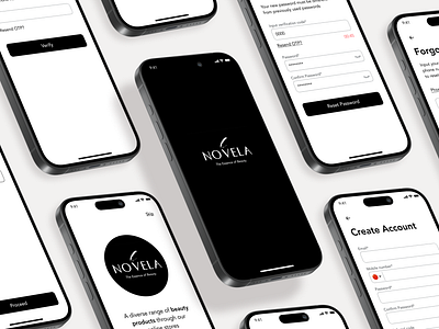 Novela ✦ Onboarding process app app design confirm email cosmetic design ecommerce forgot password input field login mobileapp novela onboarding otp register sign in sign up splash screen timer ui ux