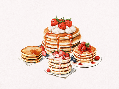 Cute Pancakes Watercolor Clipart Illustration clipart clipart bundle clipart set cute design digital art illustration pancakes watercolor