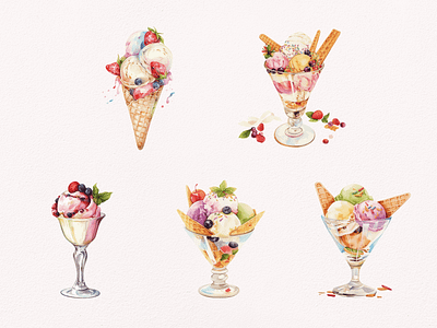 Ice Cream Watercolor Illustration clipart clipart bundle clipart set cute design digital art ice cream illustration sundae watercolor