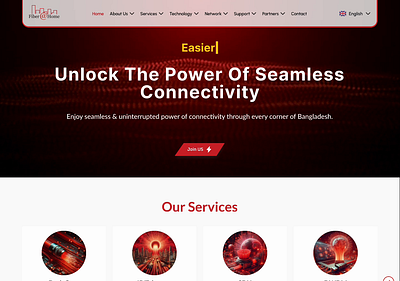 Interactive Landing Page design for Fiber Optic Company fiber optic figma interactive protototype internet landing page design prototype design red theme uiux