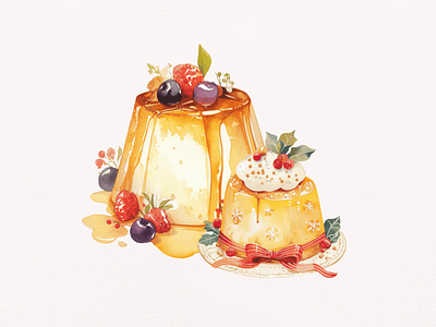 Cute Pudding Watercolor Illustration clipart clipart bundle clipart set cream cute design dessert digital art illustration pudding strawberry sweet watercolor