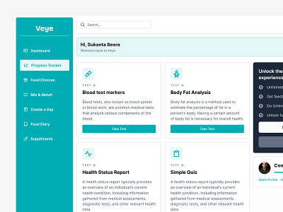 Dietary Management Dashboard: Veye branding clean ui design illustration logo minimal minimal ui ui uiux ux