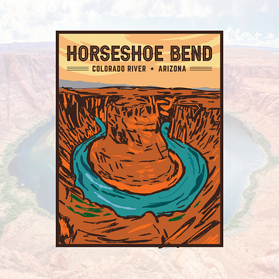 Horseshoe Bend, Colorado River - Arizona adventure adventure logo adventure travel arizona arizona desert drawing grand canyon horseshoe bend illustration illustration artist logo designer logo maker monument valley outdoor outdoors logo tshirt design tshirt designer wacom