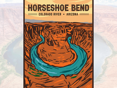 Horseshoe Bend, Colorado River - Arizona adventure adventure logo adventure travel arizona arizona desert drawing grand canyon horseshoe bend illustration illustration artist logo designer logo maker monument valley outdoor outdoors logo tshirt design tshirt designer wacom