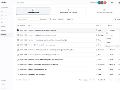 SaaS Application - Workflow Manager data table saas shadcn table workflow