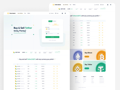 Tether Market Home Page buy and sell crypto crypto currency dark dark mode dashboard dollar exchange green hero section home page landing price responseive swap table tether ui wallet