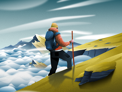 Inktober 2024 - Day 8 - Hiker gradient hike illustration hiking artwork illustration landscape illustration mountain hike mountains illustration outdoor artwork outdoor illustration vector vector hiker vector mountains