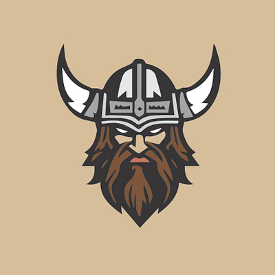 Viking 1 angry beard brown design gray helmet horns logo nordic vector viking warrior white