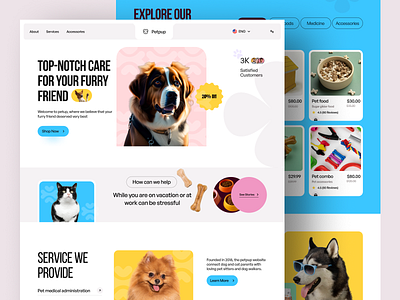 Pet Care & Store e-Commerce Website Design ecommerce website ecommerce website design furry care landing page online shop online store per medicare pet pet accessories shop pet care pet care landing page pet care website pet food pet food website pet health ui design pet shop pet store ui ui design web design