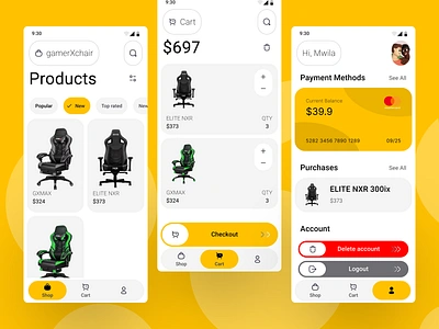 Gamer X Chairs App Design app ui ux