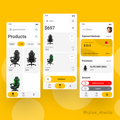 Gamer X Chairs App Design app ui ux