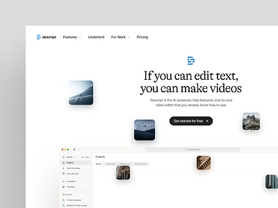 Descript Landing Page - Concept Design branding clean concept design descript design graphic design hero design hero section landing page landing page design light mode minimal minimalist saas saas design typography ui ux web design website