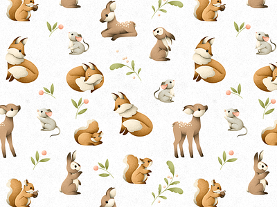 Cute animal pattern №3 animals children design fawn grain texture hare illustration mouse pattern plants rabbit texture vector