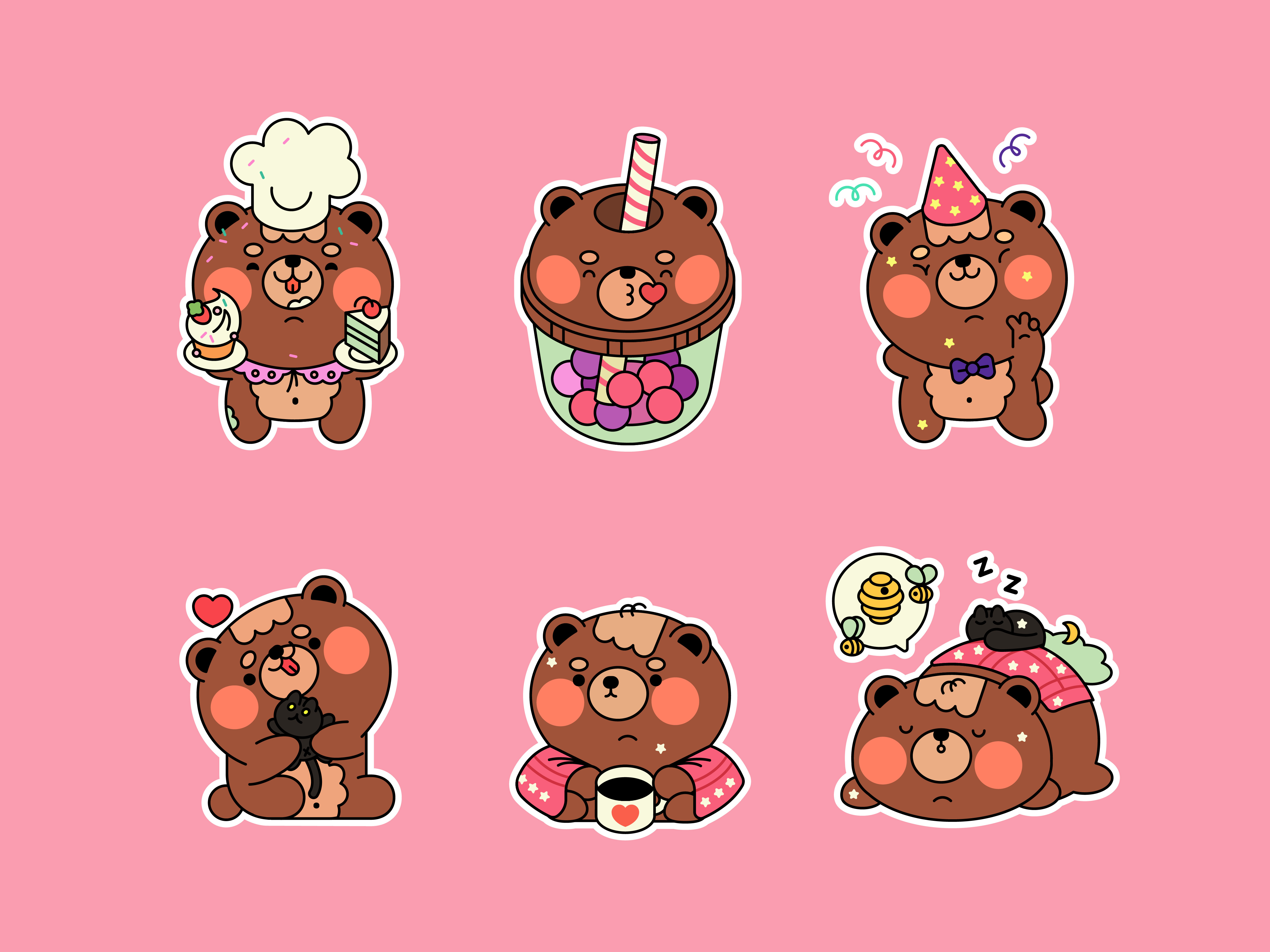 Cute Bear Stickers animals bubble tea holiday