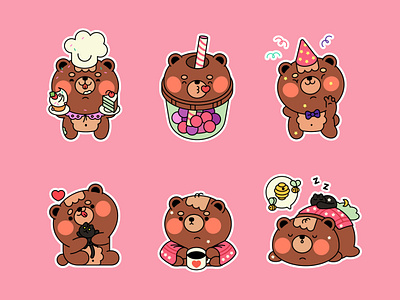 Cute Bear Stickers animals bubble tea holiday