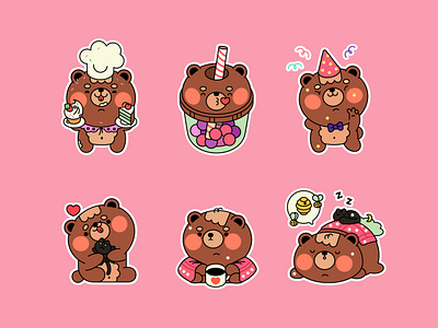 Cute Bear Stickers animals bubble tea holiday