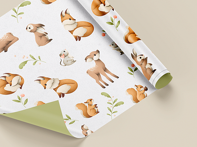 Cute animal pattern №3 animals children deer design fawn fox grain texture hare illustration mouse pattern plants rabbit texture vector