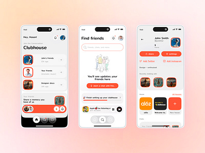 Clubhouse - Mobile App Design abu hasan android app app design app home page app home screen app homepage app interface app screen app screens best mobile app buraq lab clean app ui free app ihphone app ios mobile app design mobile app template mobile ux to app development