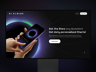 Promo landing page for the AI Zodiac mobile app ai ai app ai zodiac design horoscope mobile app ui uiux user interface ux web webdesign zodiac