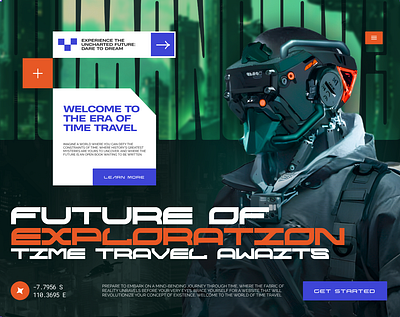 Time Travel Landing Page ai animation creative design designer figma futuristic graphic design jitter landing landing page motion motion graphics robotic robots startup ui website website design