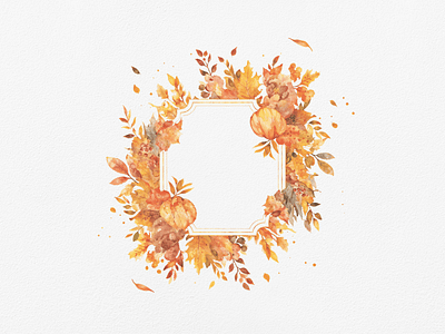 Autumn Elegant Watercolor Square Frame autumn border clipart clipart bundle clipart set cute design digital art elegant fall frame illustration season square watercolor