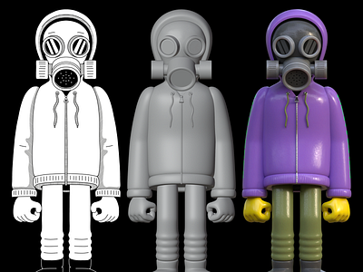 Meatbags 3D 3d anarchist blender character figure gas mask gloves hoody prepper protestor survivalist toy