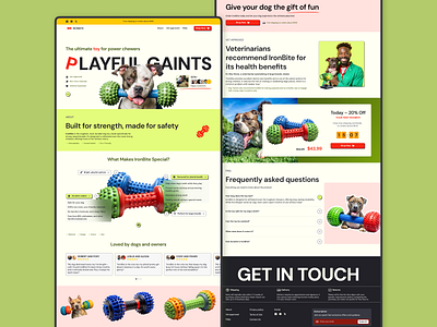 IronBite: E-commerce Landing Page for Durable Dog Toys. adaptive design ai ai illustration branding dog e commerce web design figma graphic design green hero page illustration landing page logo design minimalist petshop web design product design product page toy ui web design