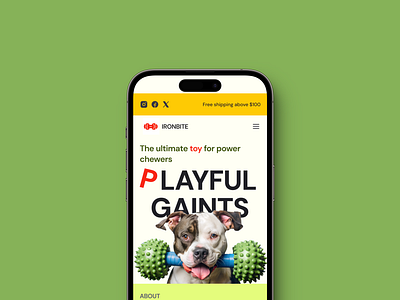 IronBite – Durable Dog Toys app branding design e commerce figma graphic design green illustration landing logo minimalist mobile adaptive design petshop play product design toy ui ux web application web design