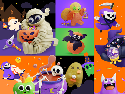 Halloween Assets - 3D 🎃 3d 3d illustration bat branding cat character design creatures creepy design design asset graphic design halloween iconscout illustration magic monsters mummy pumpkin skeleton